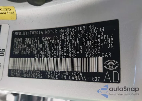 2015 Toyota Corolla S из США, поврежденный, VIN 2T1BURHE4FC271983